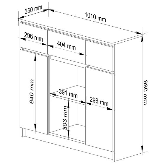 COMODĂ K100 2D 3SZ 1P PK STEJAR SONOMA / ALB