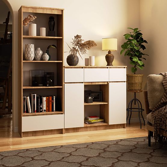 COMODĂ K100 2D 3SZ 1P PK STEJAR SONOMA / ALB