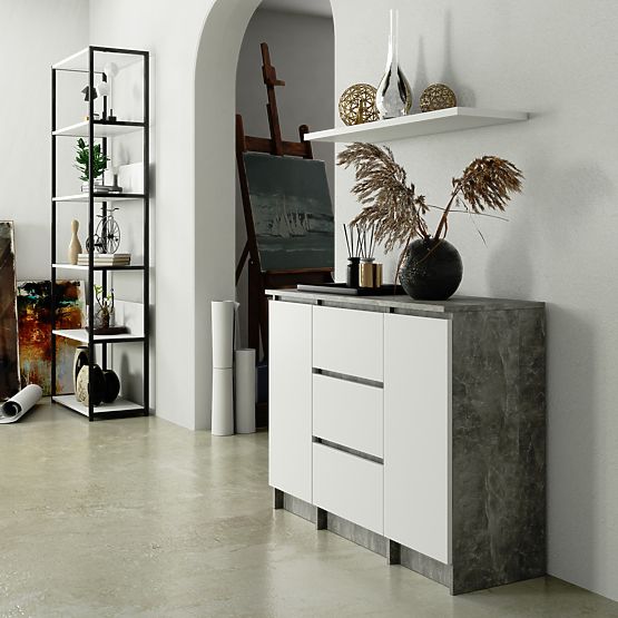 COMODĂ K100 2D 3SZ PK BETON / ALB
