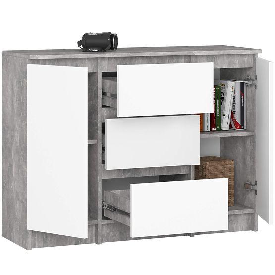 COMODĂ K100 2D 3SZ PK BETON / ALB