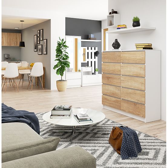 COMODĂ K120 10SZ CLP PK ALBĂ / SONOMA