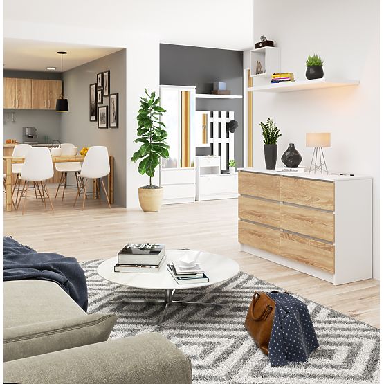 COMODĂ K120 6SZ CLP PK ALBĂ / SONOMA