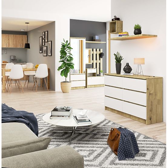 COMODĂ K120 6SZ CLP STEJAR ARTISAN / ALB