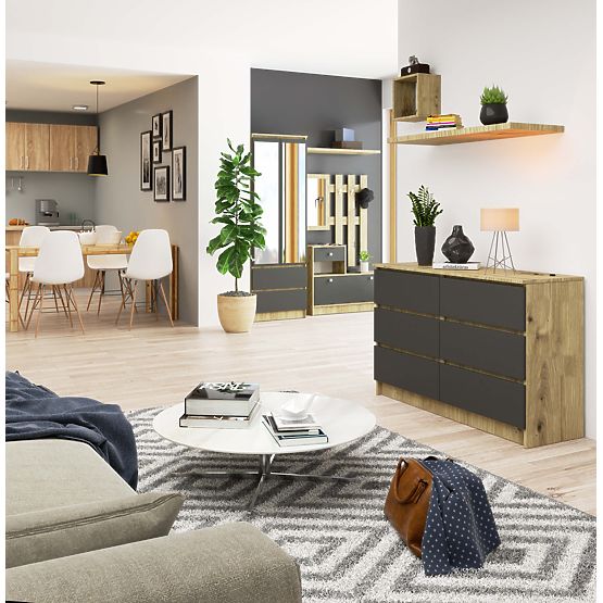 COMODĂ K120 6SZ CLP STEJAR ARTISAN / GRI