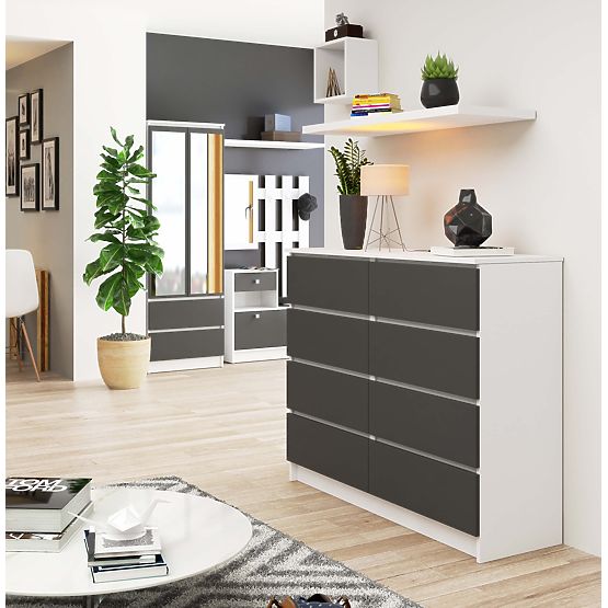 COMODĂ K120 8SZ PK ALBĂ / GRI