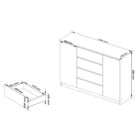 COMODĂ K140 2D 4SZ CLP PK STEJAR SONOMA