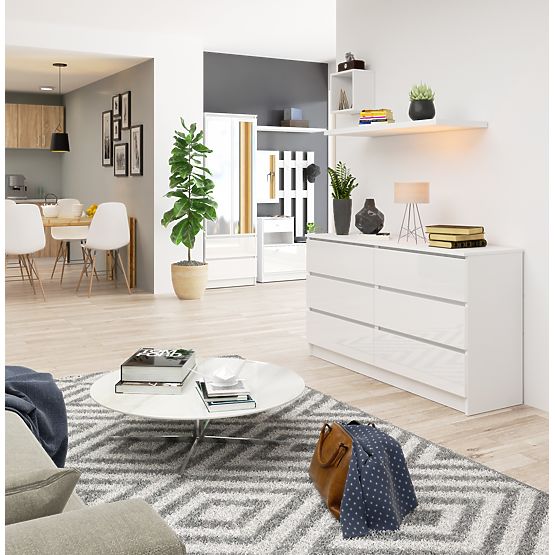 COMODĂ K140 6SZ CLP PK ALB LUCIOASĂ