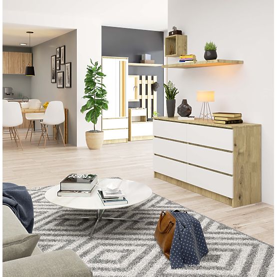 COMODĂ K140 6SZ CLP STEJAR ARTISAN / ALB