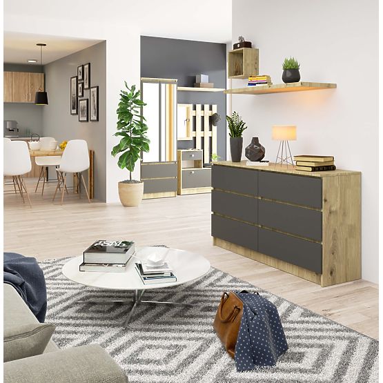 COMODĂ K140 6SZ CLP STEJAR ARTISAN / GRI