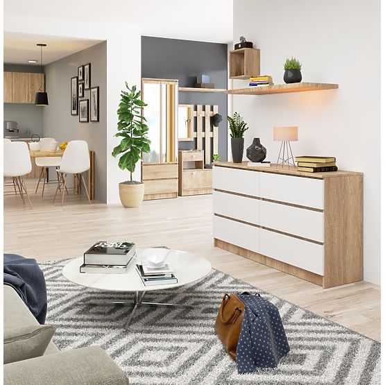 COMODĂ K140 6SZ CLP STEJAR SONOMA / ALB