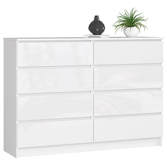 COMODĂ K140 8SZ CLP PK ALB LUCIOASĂ