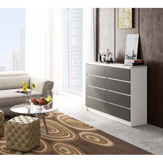 COMODĂ K140 8SZ CLP PK ALBĂ / GRI