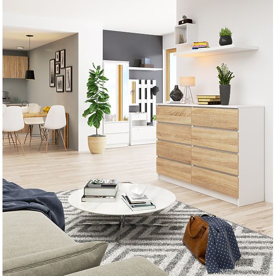 COMODĂ K140 8SZ CLP PK ALBĂ / SONOMA