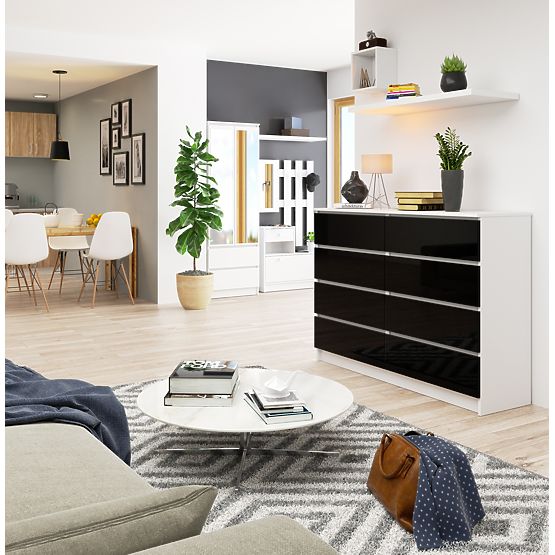 COMODĂ K140 8SZ CLP PK NEGRU LUCIOASĂ