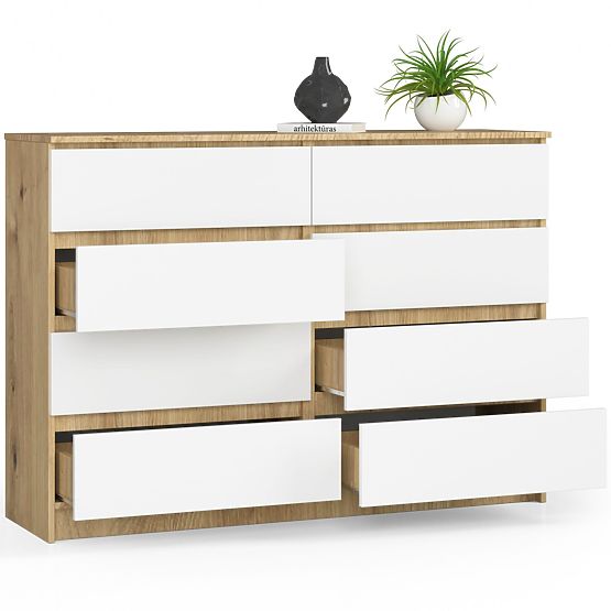 COMODĂ K140 8SZ CLP STEJAR ARTISAN / ALB