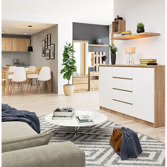 COMODĂ K160 2D 4SZ CLP PK STEJAR SONOMA / ALB