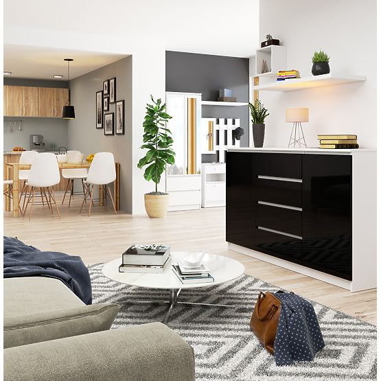 COMODĂ K160 2U 4S CLP PK NEGRU LUCIOAS