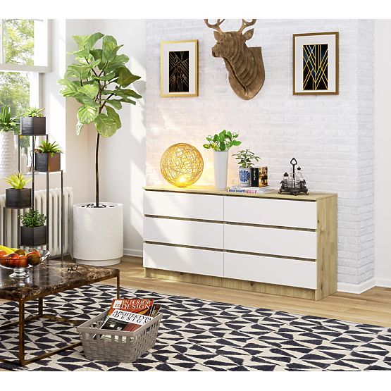 COMODĂ K160 6SZ CLP STEJAR ARTISAN / ALB