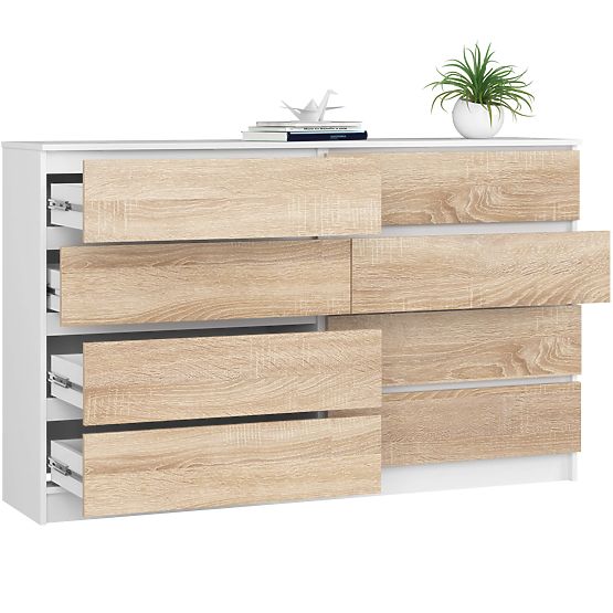 COMODĂ K160 8SZ CLP PK ALBĂ / STEJAR SONOMA