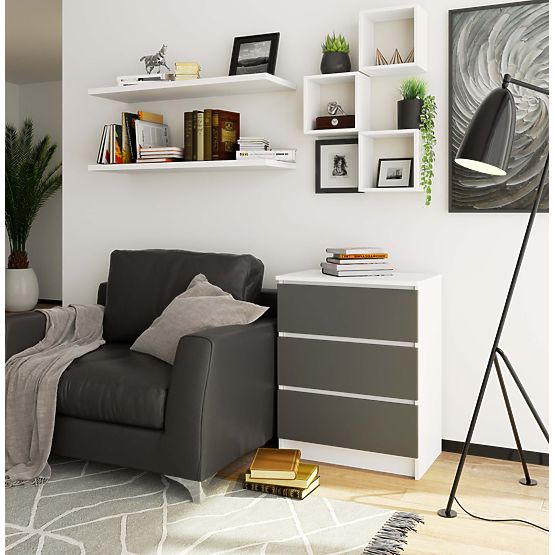 COMODĂ K60 3SZ CLP ALBĂ / GRI