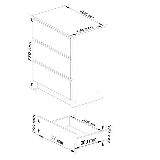 COMODĂ K60 3SZ CLP GRAFIT GRI / ALB