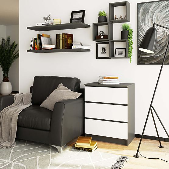 COMODĂ K60 3SZ CLP GRAFIT GRI / ALB