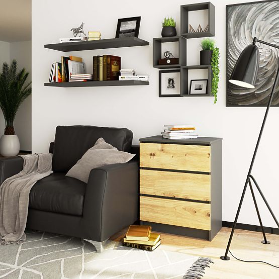 COMODĂ K60 3SZ CLP GRAFIT GRI / STEJAR ARTISAN