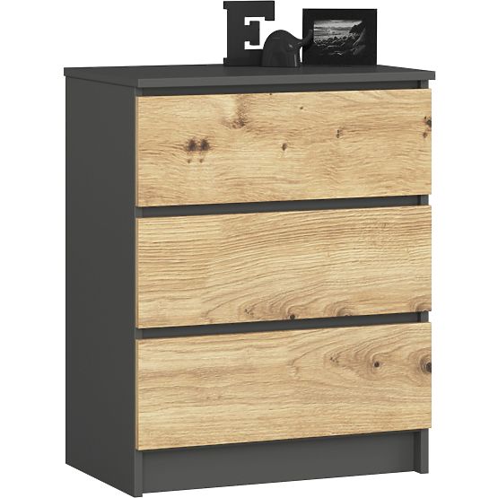 COMODĂ K60 3SZ CLP GRAFIT GRI / STEJAR ARTISAN