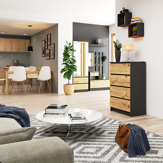 COMODĂ K60 4SZ CLP PK GRAFIT GRI / STEJAR ARTISAN