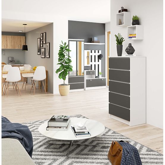 COMODĂ K60 5SZ CLP PK ALB / GRI