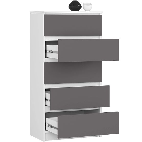 COMODĂ K60 5SZ CLP PK ALB / GRI