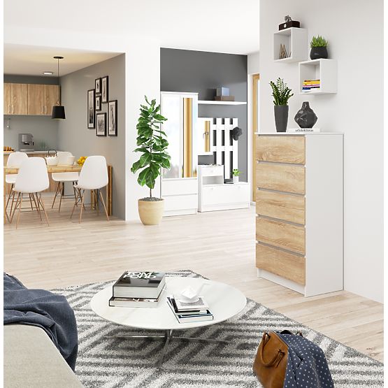 COMODĂ K60 5SZ CLP PK ALB / SONOMA