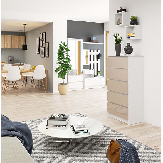 COMODĂ K60 5SZ CLP PK CAPPUCCINO LUCIOASĂ