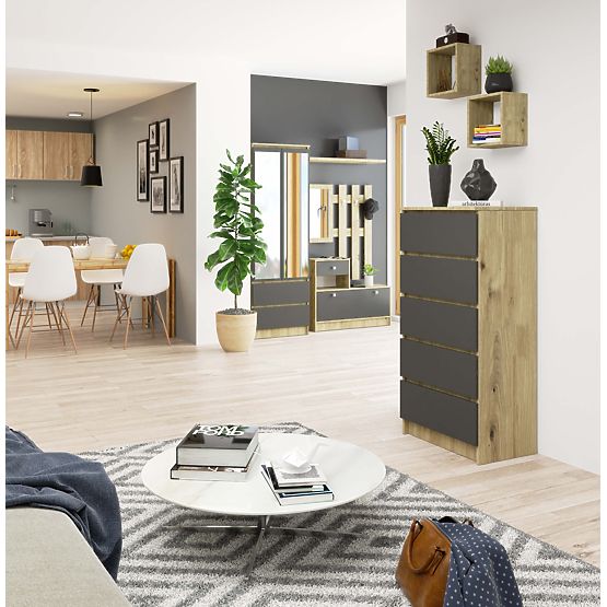 COMODĂ K60 5SZ CLP PK STEJAR ARTISAN / GRI