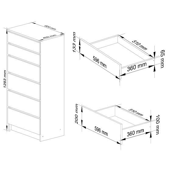 COMODĂ K60 6SZ CLP PK ALBĂ / SONOMA