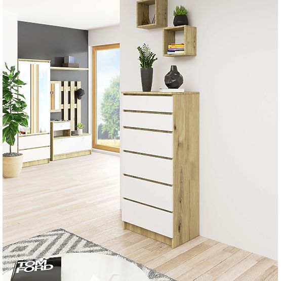 COMODĂ K60 6SZ CLP PK STEJAR ARTISAN / ALB