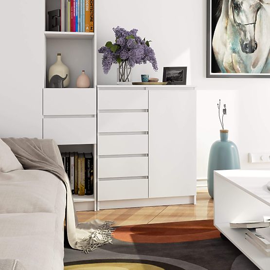 COMODĂ K80 1D 5SZ PK ALBĂ