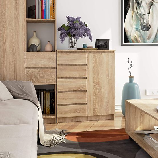 COMODĂ K80 1D 5SZ PK STEJAR SONOMA