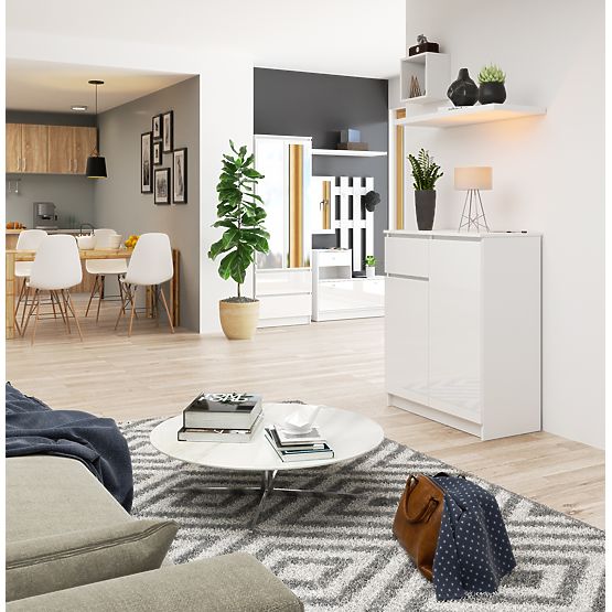 COMODĂ K80 2D 1SZ CLP PK LUCIOASĂ ALBĂ