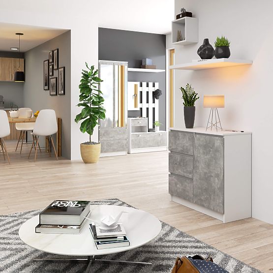 COMODĂ K80 JERRY 1D 3SZ PK ALBĂ / BETON