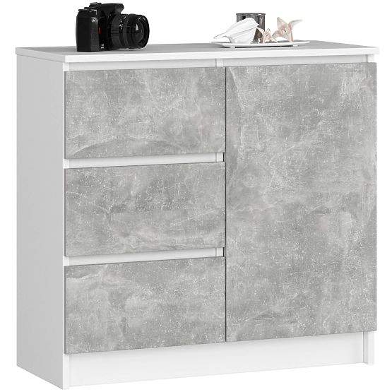 COMODĂ K80 JERRY 1D 3SZ PK ALBĂ / BETON