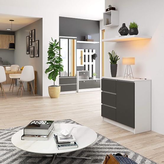 COMODĂ K80 JERRY 1D 3SZ PK ALBĂ / GRI GRAFIT