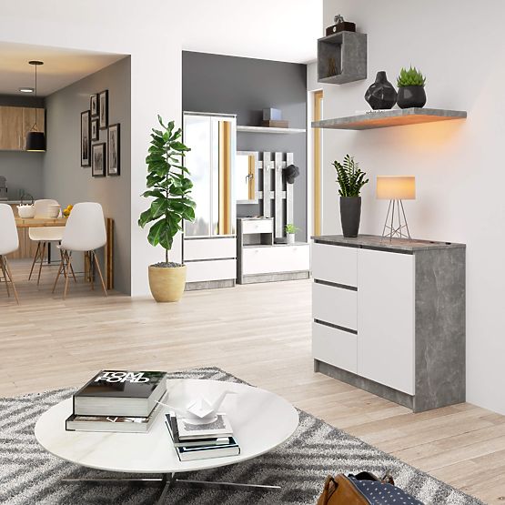 COMODĂ K80 JERRY 1D 3SZ PK BETON / ALB