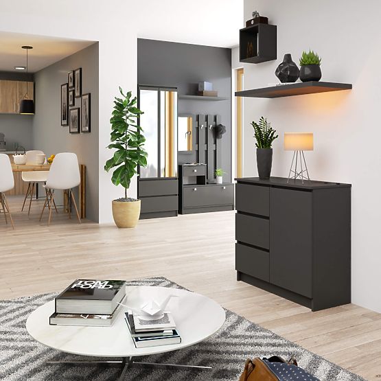 COMODĂ K80 JERRY 1D 3SZ PK GRAFIT GRI