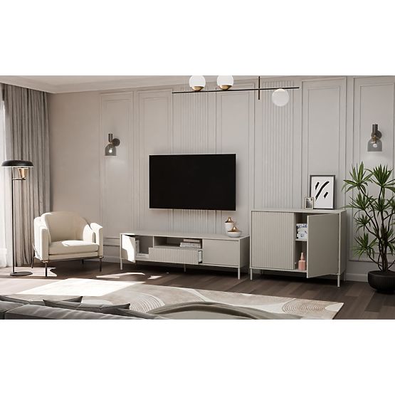 Comodă KAMARO 2D SLIM/HLADKÝ KAȘMIR Panou Frontal Lamelar + Clasic