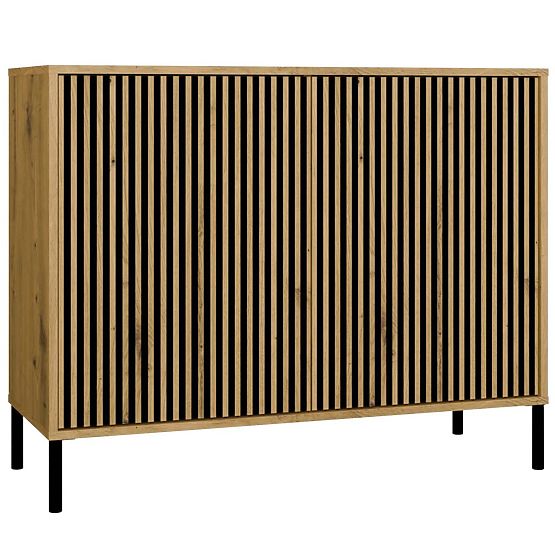 Comodă KAMARO 2D SLIM STEJAR ARTISAN Fațadă cu Lamele Canelate