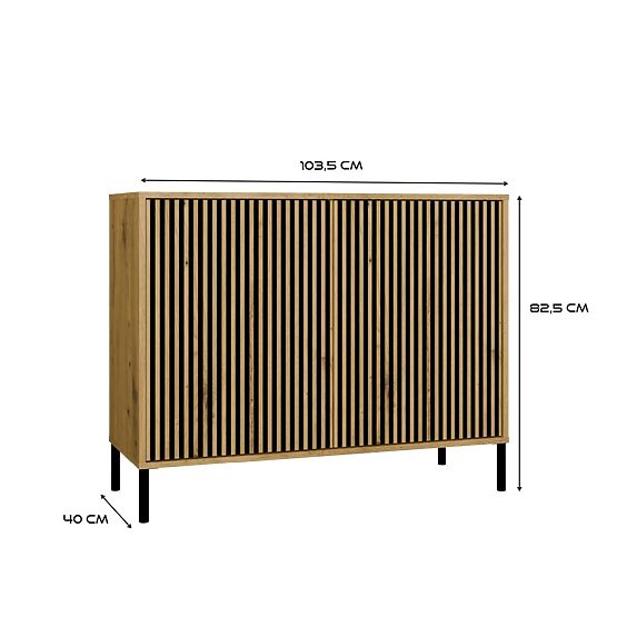 Comodă KAMARO 2D SLIM STEJAR ARTISAN Fațadă cu Lamele Canelate