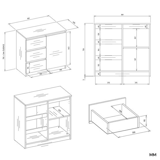 Comodă Malwa 1D3S CAȘMIR BEJ