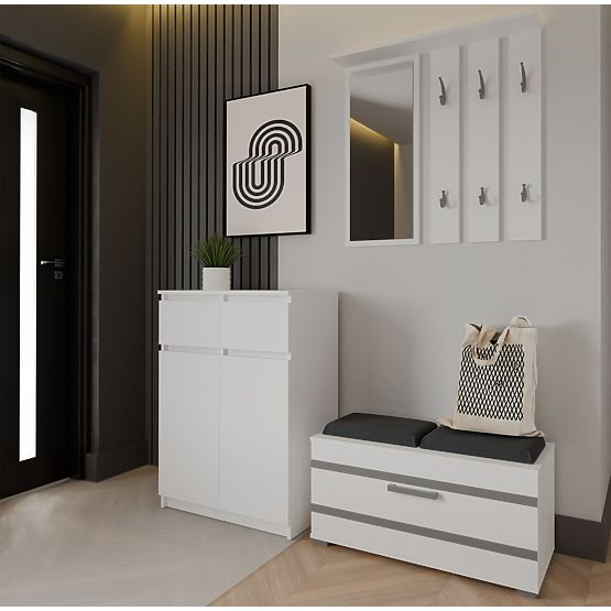 Comodă Malwa 2DD2S Dulap 2 Uși 2 Sertare pentru Living ALBĂ