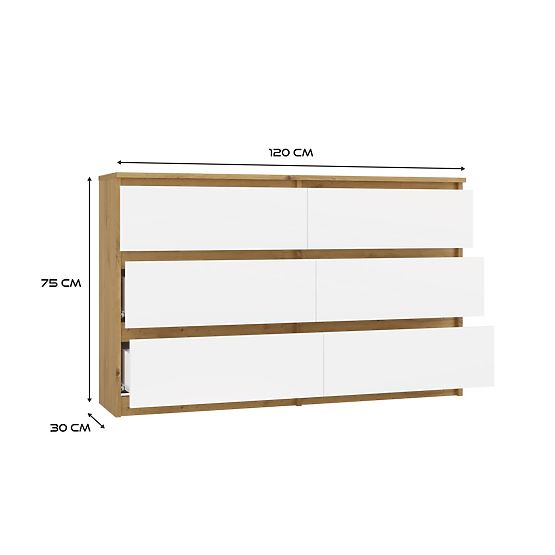 Comodă Malwa M6 120 STEJAR ARTISAN ALBĂ